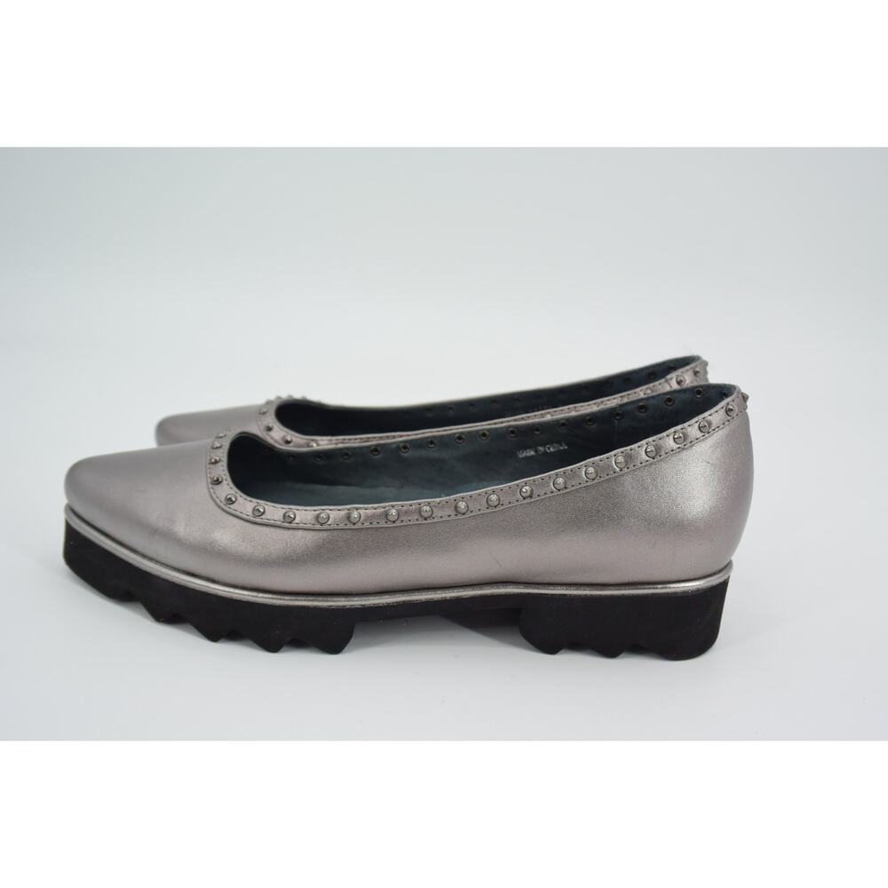 Sacha London Yaiza Pewter Leather Studded Pointed Toe Platform Shoes Size 7 - Picture 5 of 11